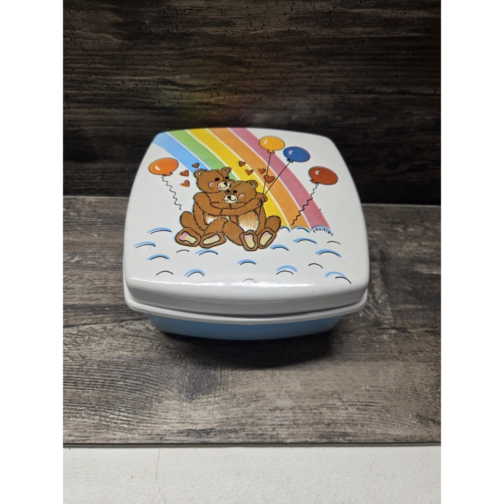 VINTAGE 1980's Storage Container LUNCH BOX Bears Valentines Hearts